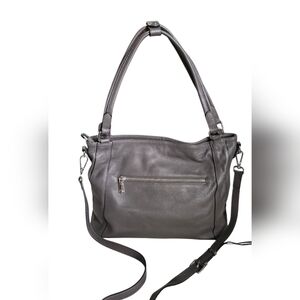 Gray Leather Shoulder Bag/ Crossbody